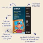 Epson Photo Glossy Confezione da 100 fogli di carta fotografica - 10x15 cm - Grammatura 200 g/m² - Finitura lucida - Compatibile con stampanti a getto d'inchiostro - Colore bianco - immagine 2