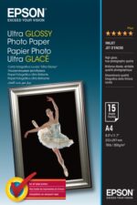 Epson Ultra Glossy Photo Pack da 15 fogli di carta fotografica - A4 - Grammatura 300 g/m² - Finitura lucida - Compatibile con stampanti a getto d'inchiostro - Colore bianco