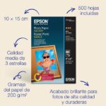 Epson Photo Glossy Confezione da 500 fogli di carta fotografica - 10x15 cm - Grammatura 200 g/m² - Finitura lucida - Compatibile con stampanti a getto d'inchiostro - Colore bianco - immagine 2