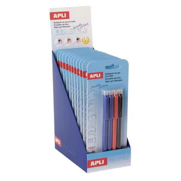 Apli Erasable Gel Espositore da 12 blister con 4 penne a inchiostro gel cancellabili ciascuno - Punta da 0