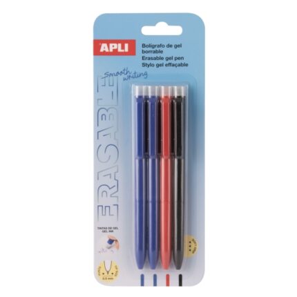 Apli Erasable Gel Blister con 4 penne a inchiostro gel cancellabili ciascuna - Punta da 0