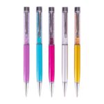 Espositore Apli Diamond con 25 penne a sfera metalliche a scatto - Meccanismo a rotazione - Punta da 1 mm - Inchiostro blu - Colori assortiti - immagine 2