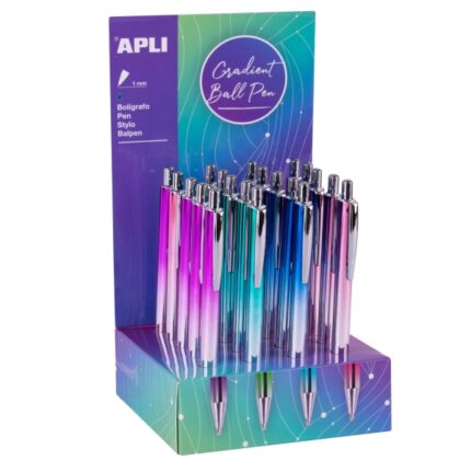 Apli Gradient Espositore con 20 penne a sfera metalliche a scatto - Punta da 1 mm - Inchiostro blu - Colori sfumati assortiti