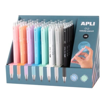 Apli Infinite Pencil Espositore con 40 matite retrattili infinite HB - Colori assortiti