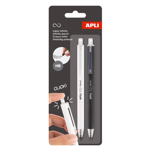 Confezione Apli Infinite Pencil con 2 matite infinite retrattili HB - Colori bianco e nero Confezione Apli Infinite Pencil con 2 matite infinite retrattili HB - Colori bianco e nero