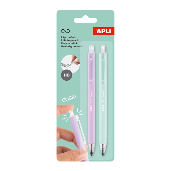 Confezione Apli Infinite Pencil con 2 matite retrattili Infinito HB - Colori lilla e verde
