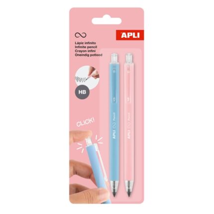 Apli Infinite Pencil Pack con 2 matite infinite retrattili HB - Colori rosa e blu