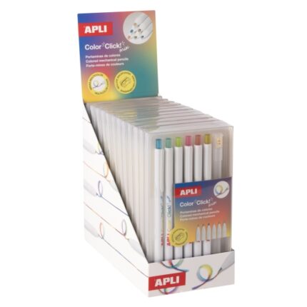 Apli Color Clik Mix Espositore con 12 confezioni da 6 portamine con mine multicolori da 3 mm + 1 temperino - Forma rotonda - Colori assortiti