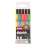 Apli Confezione da 5 pennarelli a gesso liquido - Punta tonda da 3 mm - Asciugatura rapida - Colori fluo assortiti