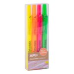 Espositore Apli Highlighter Retractil con 5 confezioni da 4 evidenziatori a scatto - Punta smussata da 4 mm - Colori fluo assortiti - immagine 2