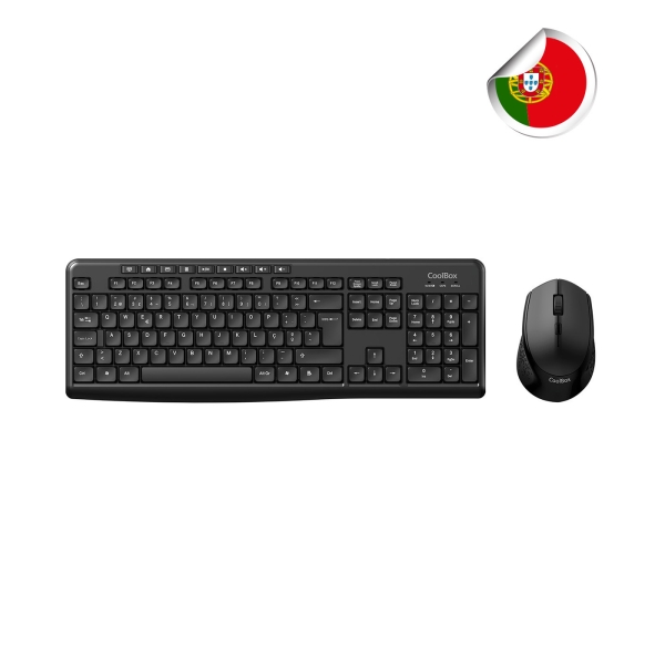 Coolbox Sem Fios Pack wireless con tastiera multimediale in portoghese - Mouse a 4 pulsanti - 1600 dpi - Colore: nero