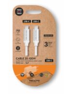 TechOneTech Cavo USB-C maschio - USB-C maschio da 1 m - Rivestito in nylon intrecciato bianco