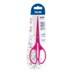 Milan Tijeras Oficina Acid con Cuchilla de Acero Inoxidable - Mango de Plastico Simetrico - Longitud 17cm - Color Rosa