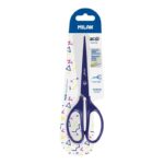 Milan Tijeras Oficina Acid con Cuchilla de Acero Inoxidable - Mango de Plastico Simetrico - Longitud 17cm - Color Azul