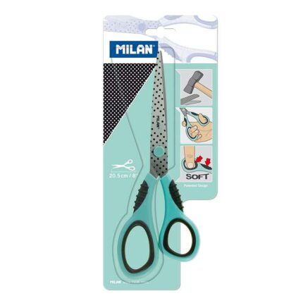 Milan Dots & Buttons Tijeras Oficina con Cuchilla de Acero Inoxidable - Mango de Plastico Turquesa Ergonomico - Longitud 20