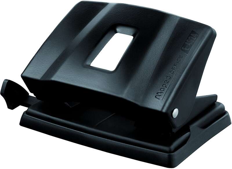 Maped Essentials Metal Perforadora de Sobremesa - 2 Agujeros - Regleta Multi-Formatos - Hasta 25 Hojas a la vez - Color Negro