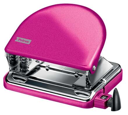 Petrus 52 WOW Taladro Perforador Clasico Metalico - Hasta 20 Hojas - Marcas de Formato - Facil Vaciado - Punzones 5.5mm - Color Fucsia