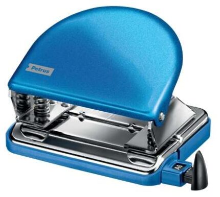 Petrus 52 WOW Taladro Perforador Clasico Metalico - Hasta 20 Hojas - Marcas de Formato - Facil Vaciado - Punzones 5.5mm - Color Azul