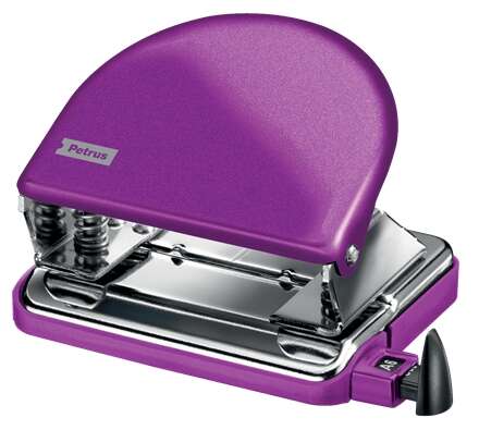 Petrus 52 WOW Taladro Perforador Clasico Metalico - Hasta 20 Hojas - Marcas de Formato - Facil Vaciado - Punzones 5.5mm - Color Violeta