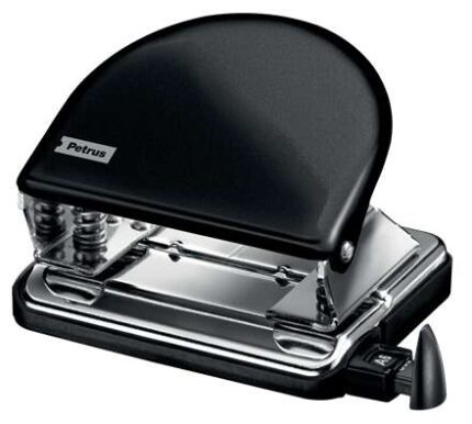 Petrus 52 WOW Taladro Perforador Clasico Metalico - Hasta 20 Hojas - Marcas de Formato - Facil Vaciado - Punzones 5.5mm - Color Negro