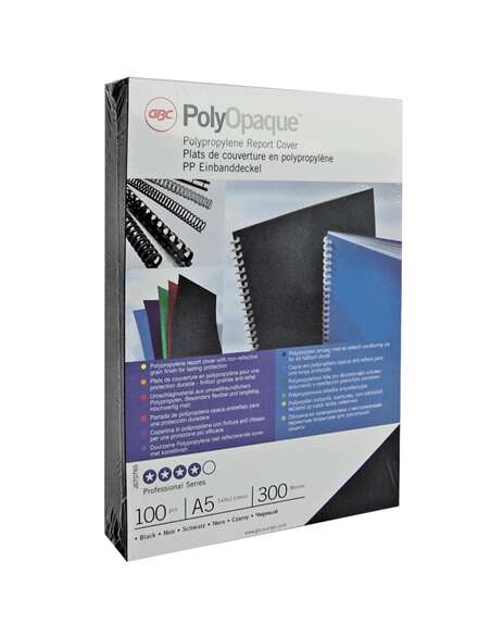 GBC PolyOpaque Pack de 100 Portadas de Encuadernar A4 - 300 Micras - Color Negro GBC PolyOpaque Pack de 100 Portadas de Encuadernar A4 - 300 Micras - Color Negro