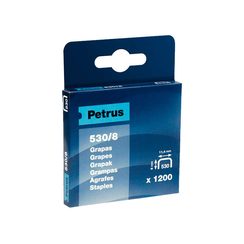 Petrus Caja de 1200 Grapas 530/8 Cobreadas para Clavadora - Patilla de 8mm