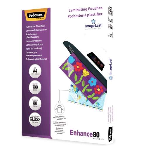 Fellowes Pack de 100 Fundas para Plastificar Brillo A4 - 80 Micras - Alta Calidad - Transparente Fellowes Pack de 100 Fundas para Plastificar Brillo A4 - 80 Micras - Alta Calidad - Transparente