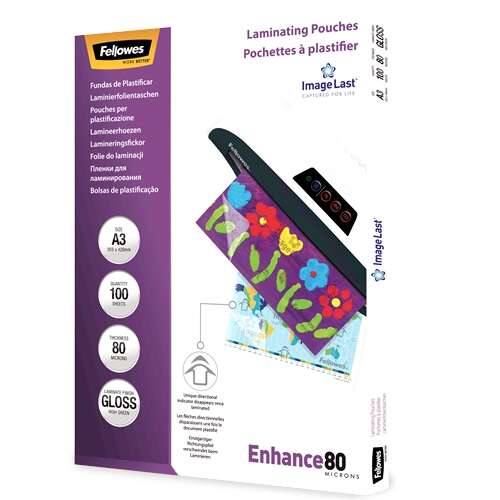 Fellowes Pack de 100 Fundas para Plastificar Brillo A3 - 80 Micras - Alta Calidad - Transparente Fellowes Pack de 100 Fundas para Plastificar Brillo A3 - 80 Micras - Alta Calidad - Transparente
