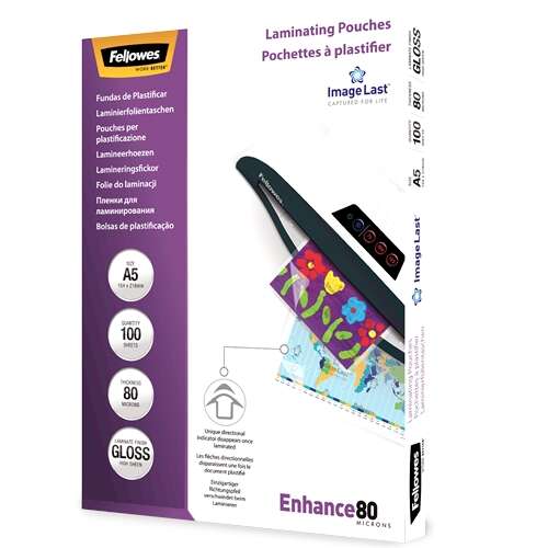 Fellowes Pack de 100 Fundas para Plastificar Brillo A5 - 80 Micras - Alta Calidad - Transparente Fellowes Pack de 100 Fundas para Plastificar Brillo A5 - 80 Micras - Alta Calidad - Transparente