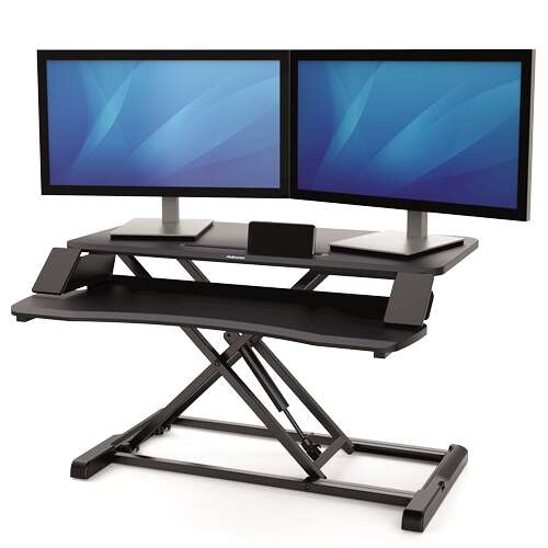 Fellowes Sit-Stand Corsivo Estación de Trabajo - Sistema de Muelle a Gas - Amplia Plataforma Superior - Plataforma Inferior para Raton y Teclado - Color Negro Fellowes Sit-Stand Corsivo Estación de Trabajo - Sistema de Muelle a Gas - Amplia Plataforma Superior - Plataforma Inferior para Raton y Teclado - Color Negro