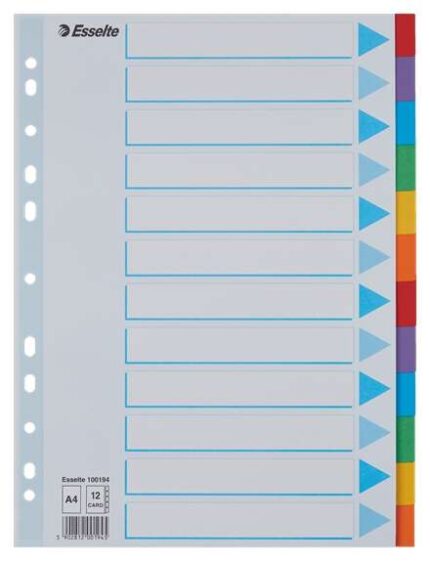 Esselte Separadores 12 Posiciones - Multitaladro - 6 Colores - Carton - Tamaño A4