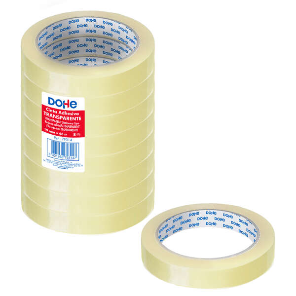 Dohe Pack de 8 Cintas Adhesivas Transparente de Polipropileno 19mm x 66m Dohe Pack de 8 Cintas Adhesivas Transparente de Polipropileno 19mm x 66m