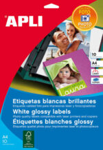 Apli Pack de 10 Etiquetas Blancas Calidad Fotografica para Laser 199.6x289.1mm - Fabricadas con Papel Fotografico - Acabado Brillante - Cantos Romos - Adhesivo Permanente - immagine 2
