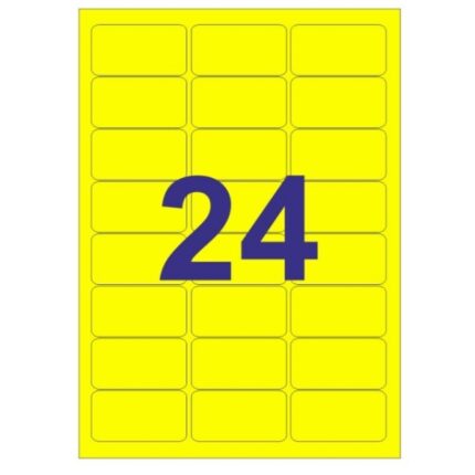 Apli Pack de 480 Etiquetas Rectangulares 64x33.9mm - 20 Hojas por 24 Etiquetas - Adhesivo Permanente - Cantos Romos - Color Amarillo Fluorescente