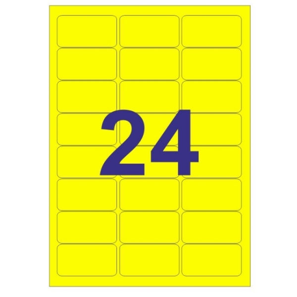 Apli Pack de 480 Etiquetas Rectangulares 64x33.9mm - 20 Hojas por 24 Etiquetas - Adhesivo Permanente - Cantos Romos - Color Amarillo Fluorescente