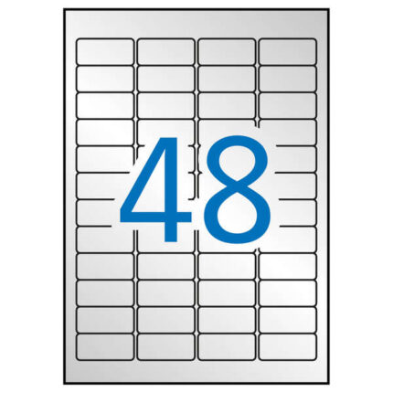 Apli Pack de 960 Etiquetas Metalizadas Color Plata - Medidas 45.7x21.2mm - 20 Hojas por 48 Etiquetas - Adhesivo Permanente - Cantos Romos