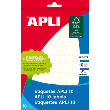 Apli Pack de 1.200 Etiquetas Rectangulares 8x12mm - 10 Hojas por 120 Etiquetas - Adhesivo Permanente - Ideal para Escribir sobre Ellas - Color Blanco