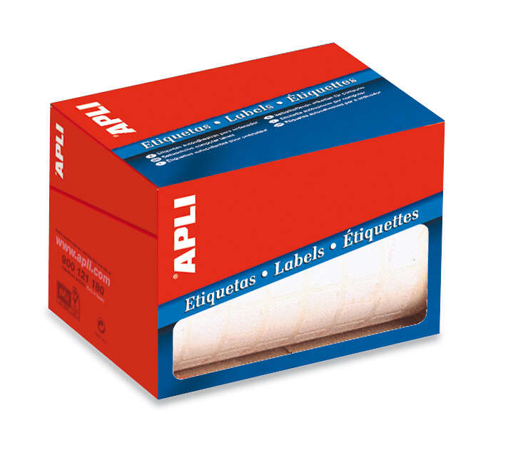 Apli Rollo de 5.600 Etiquetas Rectangulares 12x18mm - Adhesivo Permanente - Cantos Romos - Color Blanco
