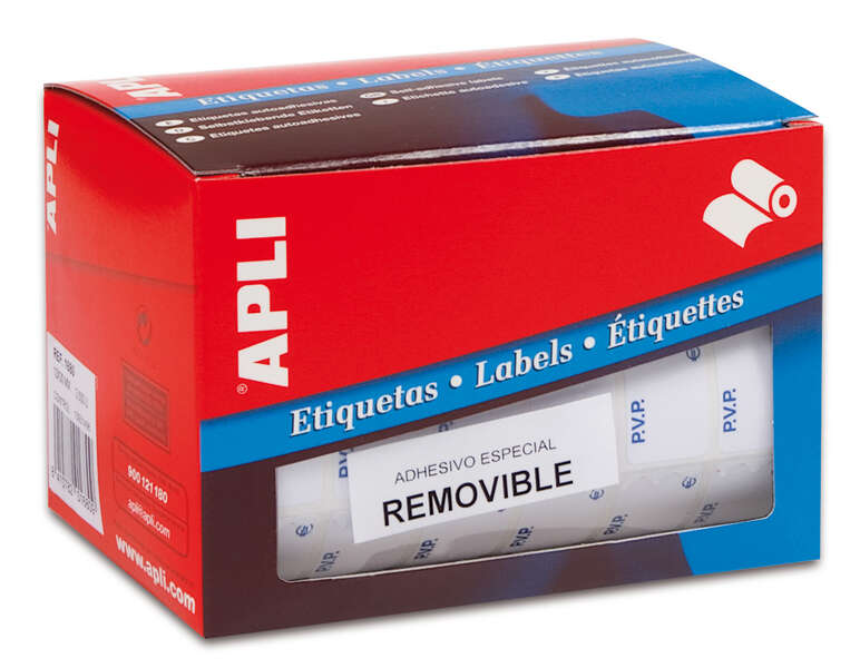Apli Rollo de 2.520 Etiquetas PVP 16x22mm - Texto Preimpreso con las Siglas PVP - Adhesivo Removible - Color Blanco