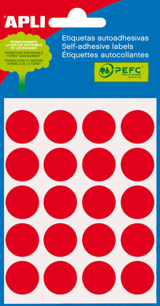 Apli Minibolsa de 100 Etiquetas Redondas Ø 19mm - 5 Hojas por 20 Etiquetas - Adhesivo Permanente - Aptas para Escritura con Lapiz