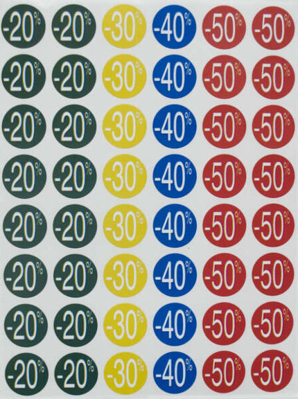 Apli Etiquetas de Descuento -20%/-50% Ø 24mm 5 Hojas