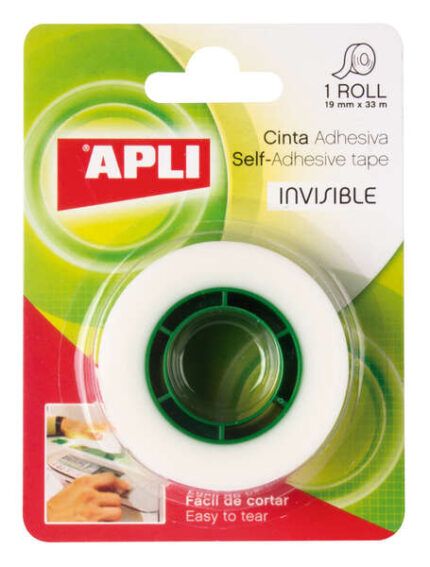 Apli Cinta Adhesiva Invisible 19mm x 33m - Facil de Cortar - Resistente - Ideal para Uso en Oficina - Transparente