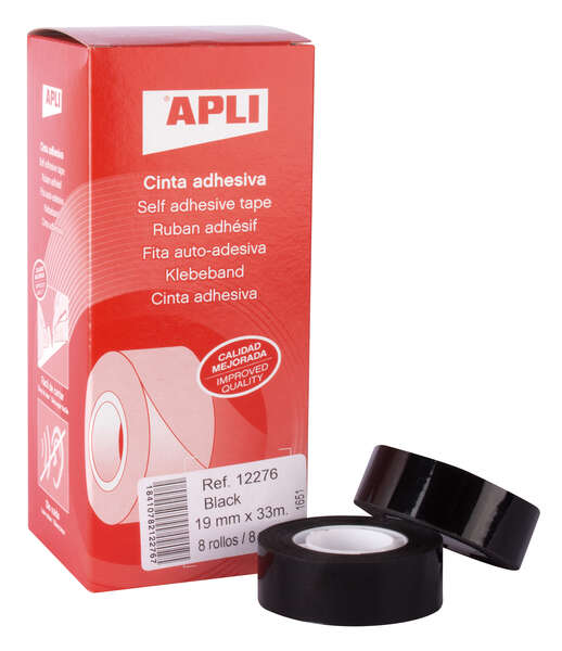 Apli Cinta Adhesiva Negra 19mm x 33m - Resistente al Agua y a la Intemperie - Facil de Cortar con las Manos - Ideal para Uso en Exteriores Negro
