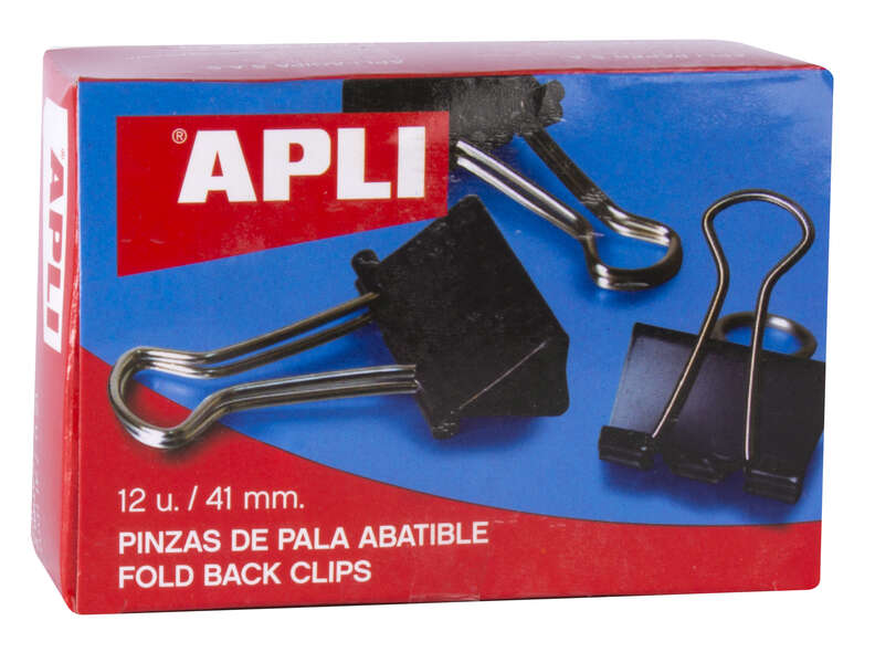 Apli Caja de 12 Pinzas Abatibles 20x41mm - Sujecion hasta 170 Hojas - Clips de Acero Templado en Negro - Asas en Niquel Apli Caja de 12 Pinzas Abatibles 20x41mm - Sujecion hasta 170 Hojas - Clips de Acero Templado en Negro - Asas en Niquel