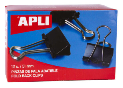 Apli Pinzas Abatibles 30x51mm - Acero Templado Negro - Asas Niquel - 12 Unidades - Sujecion Hasta 220 Hojas