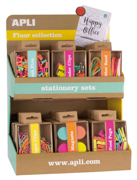 Apli Fluor Collection Expositor de Productos Basicos - Colores Surtidos Fluor - Diseño Moderno - Incluye Push Pins