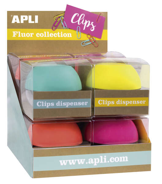 Apli Fluor Collection Expositor de Clips - Ø 70x60 mm - 8 Dispensadores en 4 Colores - Tapa Magnetica "Soft Touch" - Incluye 50 Clips Apli Fluor Collection Expositor de Clips - Ø 70x60 mm - 8 Dispensadores en 4 Colores - Tapa Magnetica "Soft Touch" - Incluye 50 Clips
