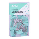 Apli Pinzas de Palas Abatibles 19mm - Clips de Acero Templado en Colores Pastel - Asas en Acabado Niquel - 15 Pinzas por Caja - 12 Cajas (3 por Color) - Eurohole para Colgar - Sujecion Óptima Hasta 50 Hojas - Disponibles en 4 Colores Nordik - immagine 3