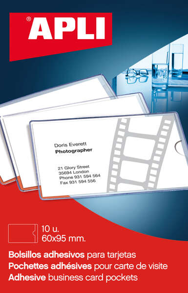 Apli Bolsillos Adhesivos Porta Tarjetas - 95 x 60mm - Ideal para Presentaciones Impresas