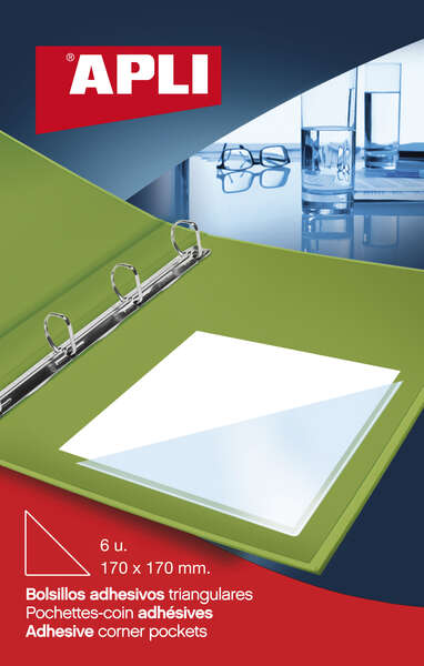 Apli Bolsillos Adhesivos Triangulares - Tamaño 170 x 170mm - Ideal para Incorporar a Carpesanos